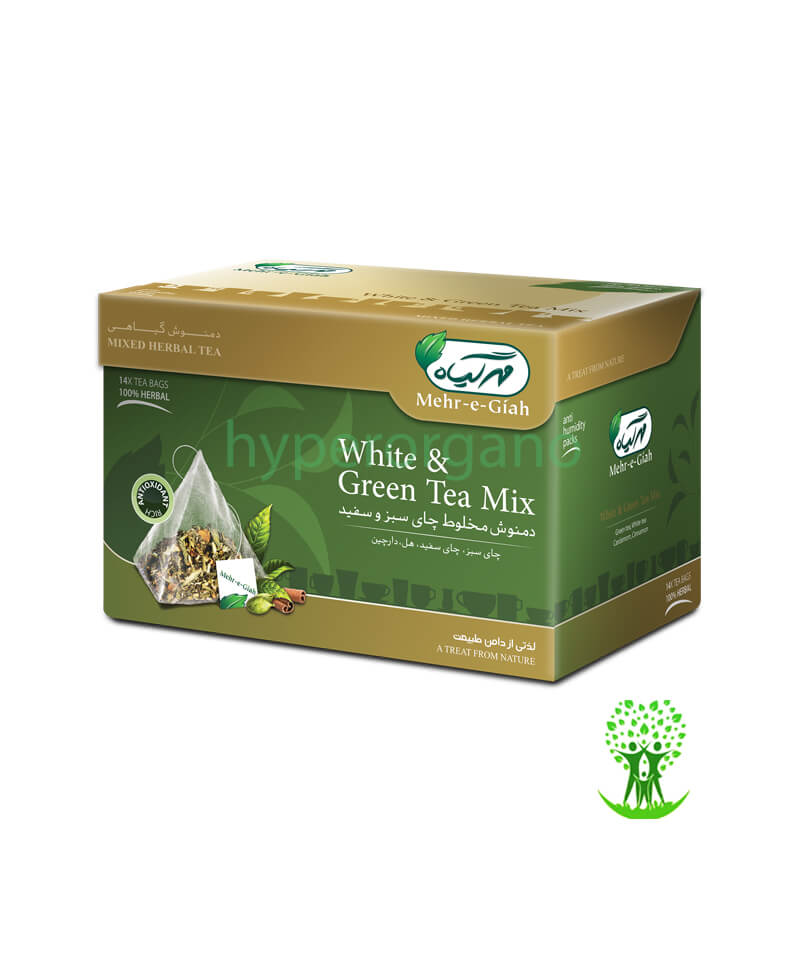دمنوش گیاهی مخلوط چای سبز و سفید 14 عددی مهرگیاه